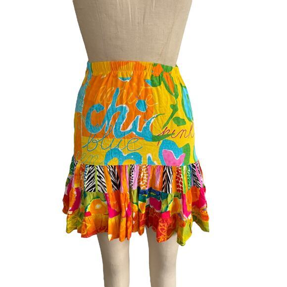 Jams World Skirt Colorful Print Size XS Tropical Tiered Hattie Made in Hawaii - Picture 4 of 6